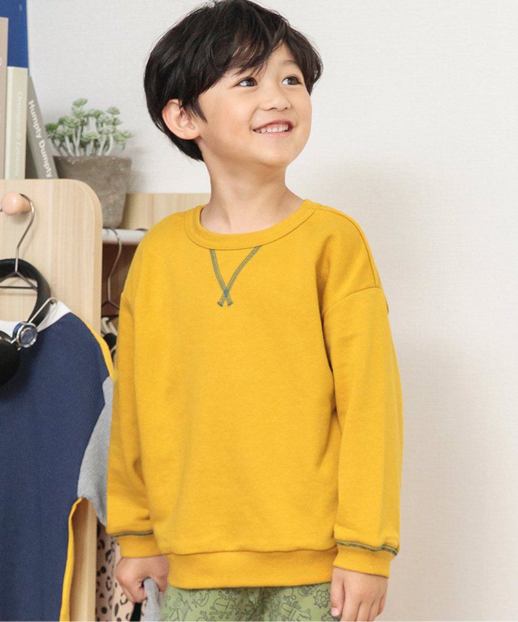 日本 BREEZE - 正反OK！裏毛圓領縫線長袖上衣-橘