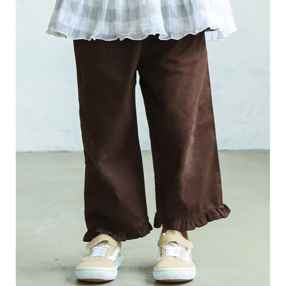 日本 PAIRMANON - 荷葉造型寬褲-深咖啡
