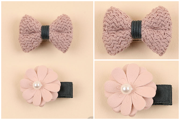 韓國 Happy Prince - 片片花瓣編織蝴蝶結髮飾Set-粉紅