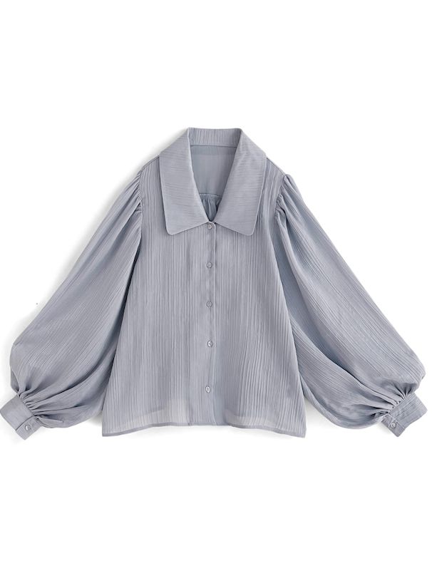 日本 GRL - 春日清新微透膚翻領襯衫-天使白 (F)