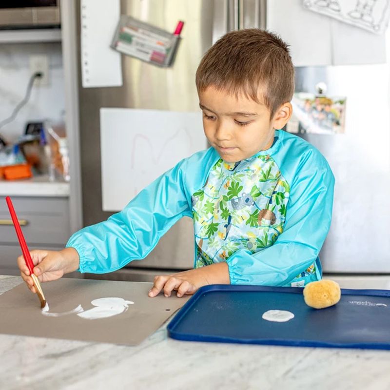 美國 green sprouts - 小綠芽魔鬼氈雙面防水/防食物掉落長袖圍兜單入組-熱帶雨林