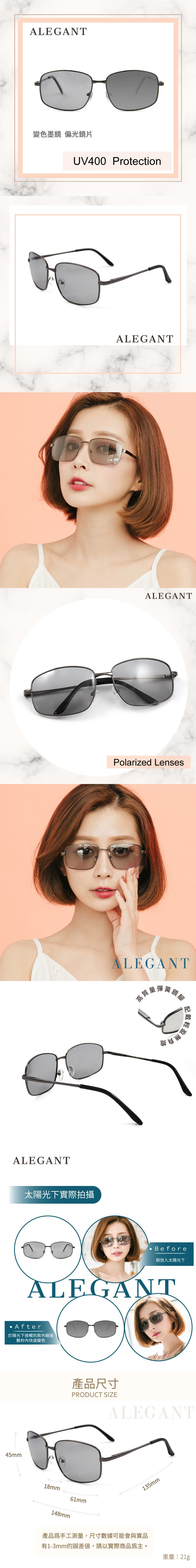 ALEGANT - 鈦灰感光變色寶麗來偏光太陽眼鏡│UV400墨鏡