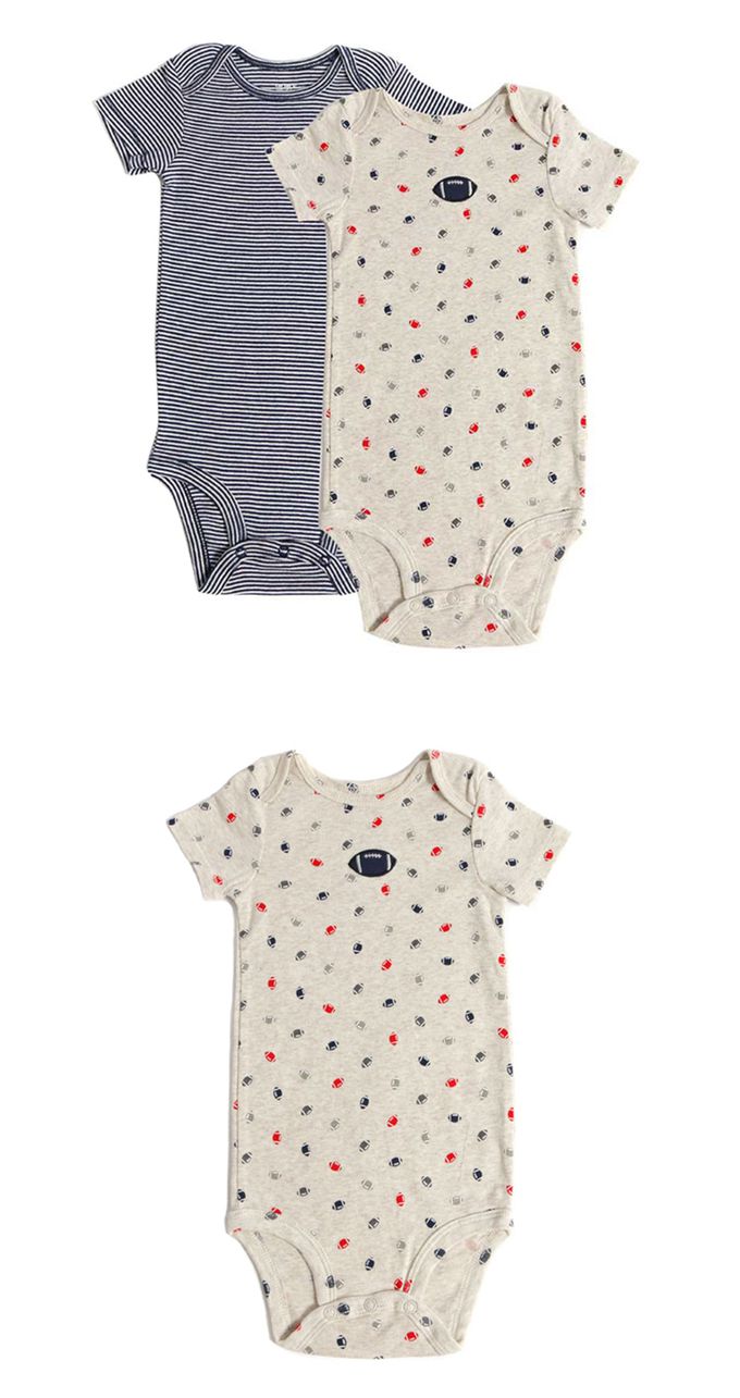 美國 Carter's - 橄欖球刺繡+橫條紋短袖包屁衣2件組 (18 M)