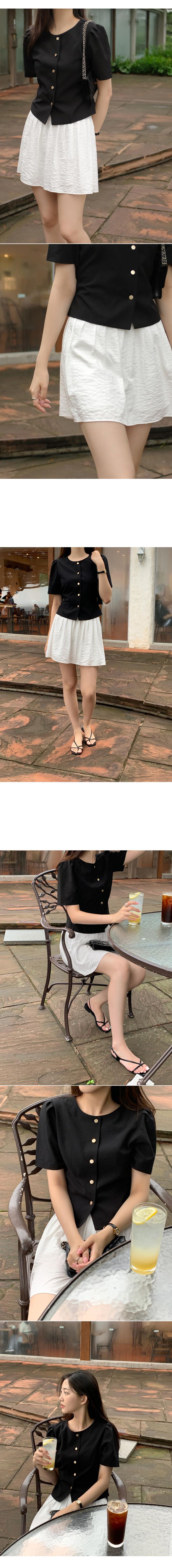 韓國 98doci - 氣質鈕扣公主抓褶袖襯衫-黑