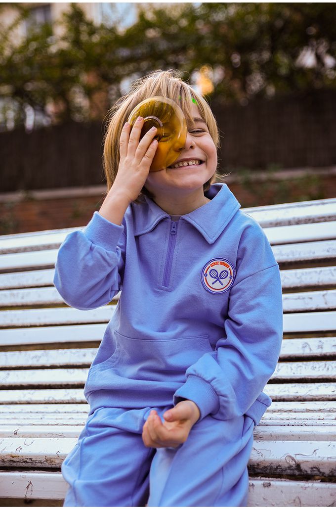 韓國 OZKIZ - 胸前徽章點綴休閒長袖套裝-粉