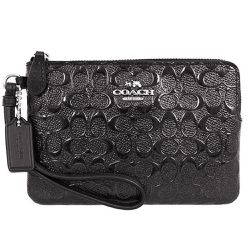 COACH - 立體LOGO壓紋零錢手拿包 (黑)
