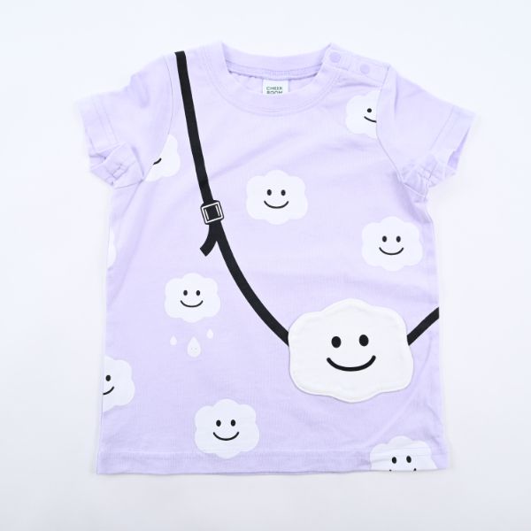 日本 Baby Room - 笑臉雲朵包包短袖上衣-粉紫