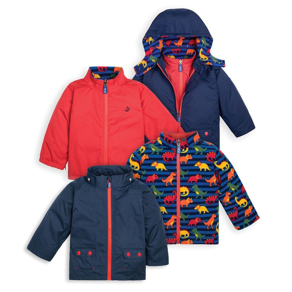 英國 JoJo Maman BeBe - 四合一多功能防水保暖連帽外套-恐龍學校