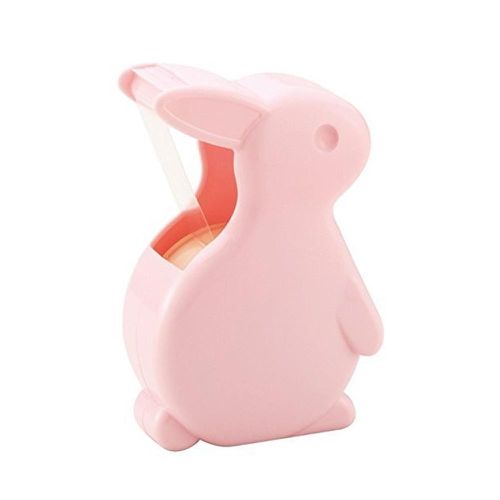 日本文具 NICHIBAN - 日本製 繽紛安全膠帶切割台(含透明膠帶*1個)-兔兔-寶貝粉-膠帶規格(15mm適用)