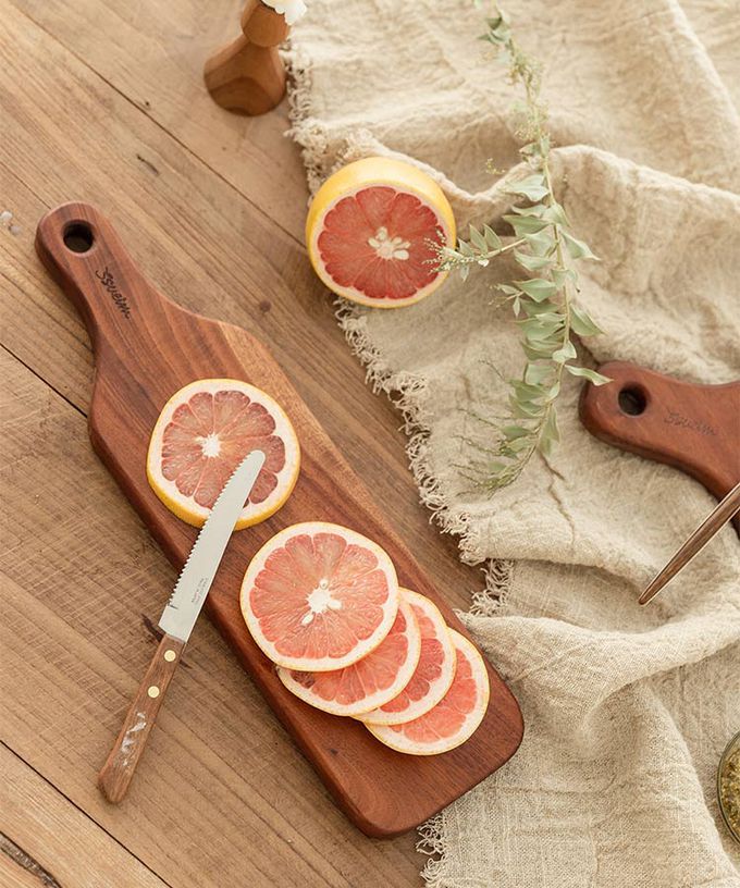 韓國 SSUEIM - 桃花心木製把手細長形砧板/托盤42x12x2