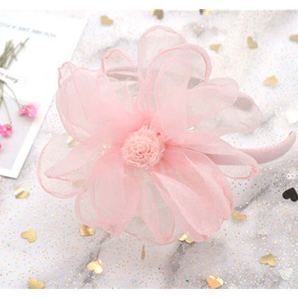 蕾絲網紗花朵髮箍-香檳粉