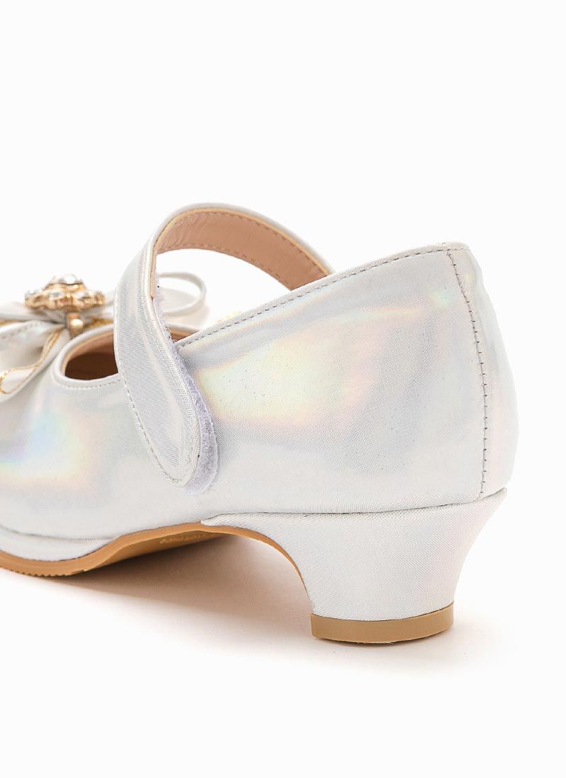 韓國 OZKIZ - 水晶緞帶蝴蝶結低跟皮鞋