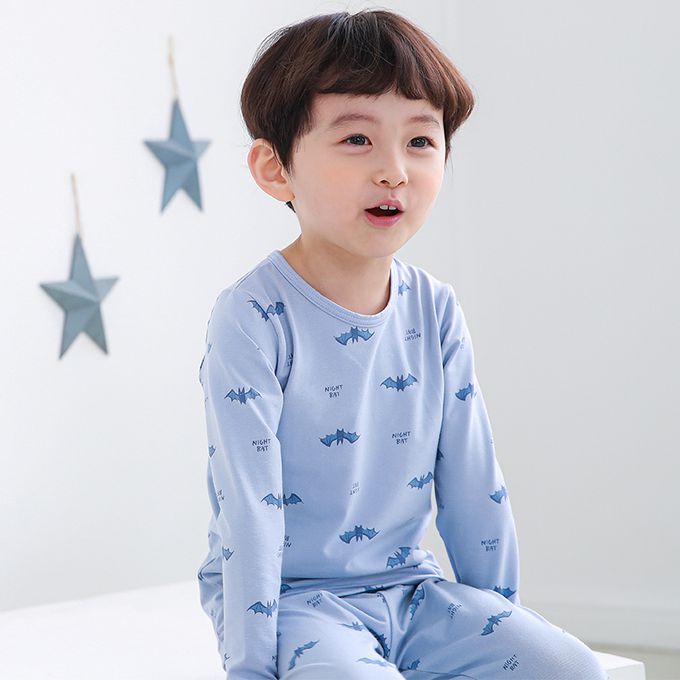 正韓 Cogibu - 極舒適無螢光劑幼兒/兒童 AERO WARM 有機發熱衣睡衣/家居服套裝組-藍蝙蝠