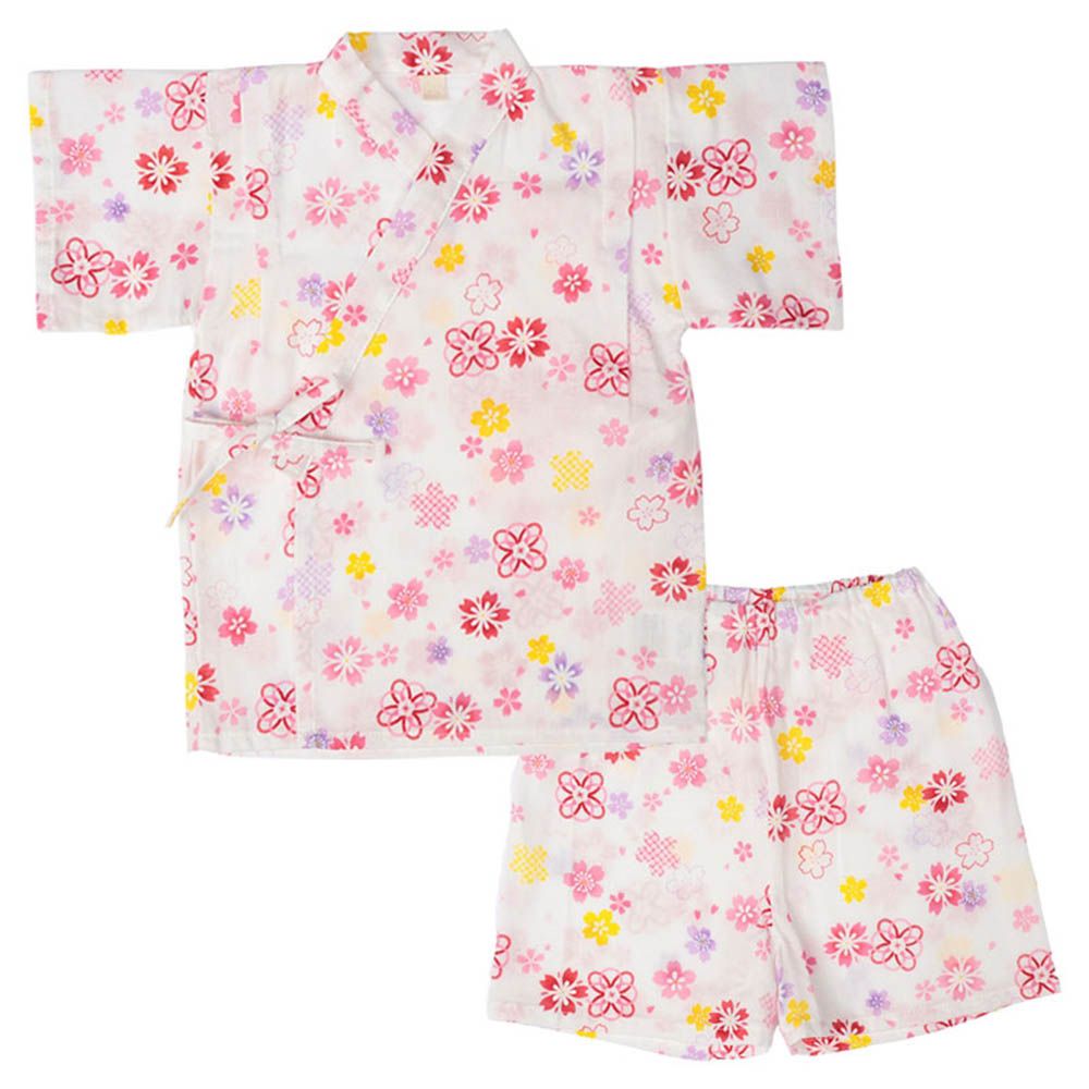 兩件式甚平-櫻花-米白色-日本製