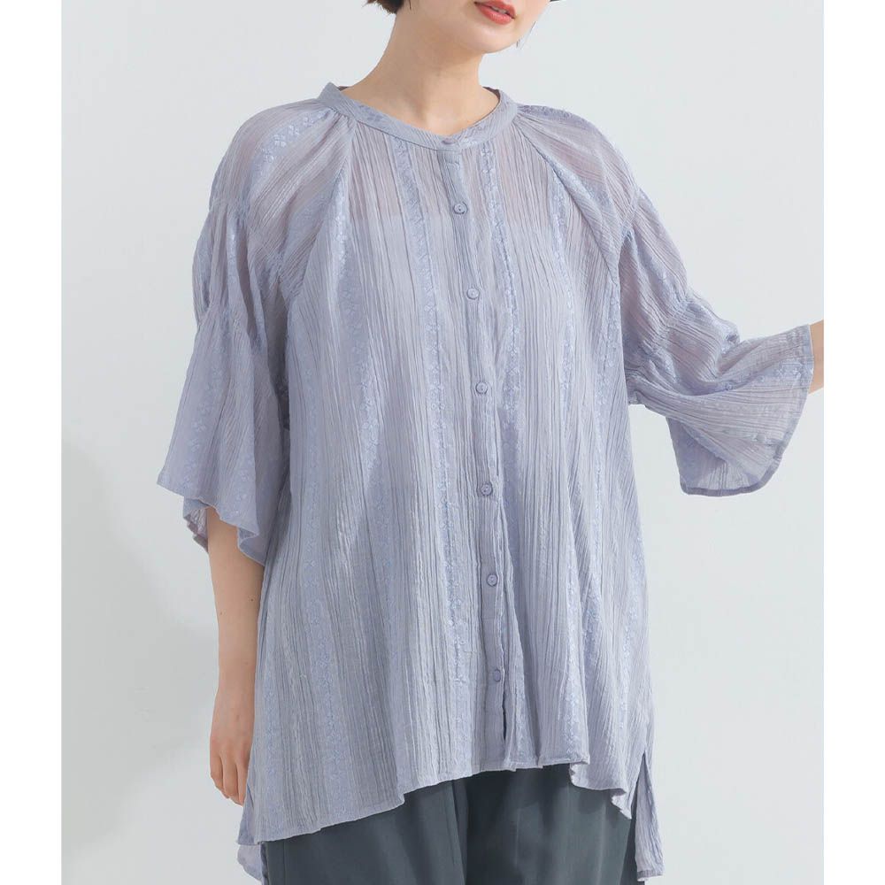 柔軟嫘縈緹花分層五分袖上衣-薰衣草紫