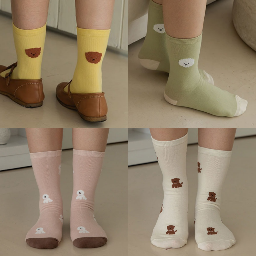 女用襪子/中長筒襪4入組-比熊X貴賓 (220~250mm)