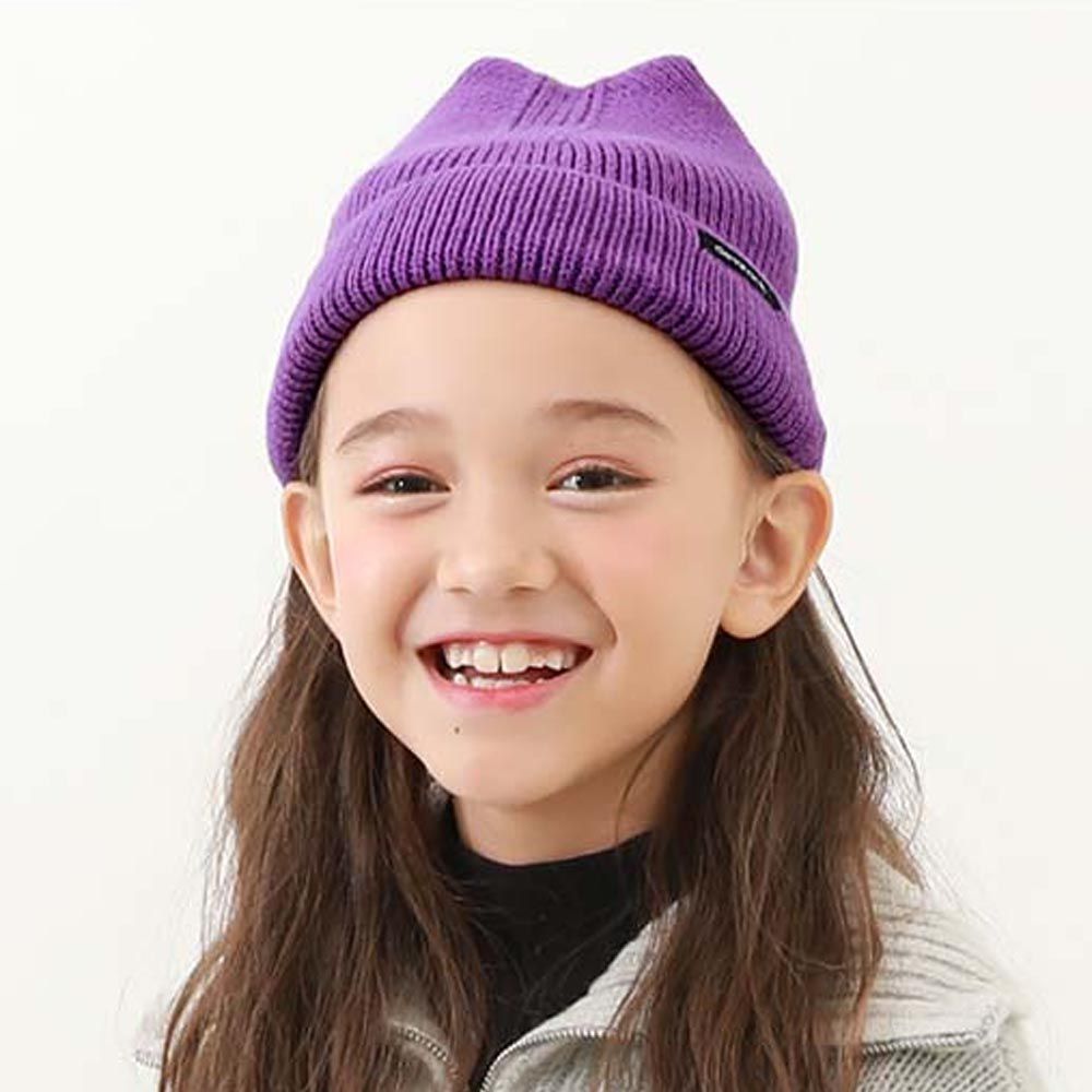 日本 devirock - 俏皮貓耳朵針織童帽-活力紫