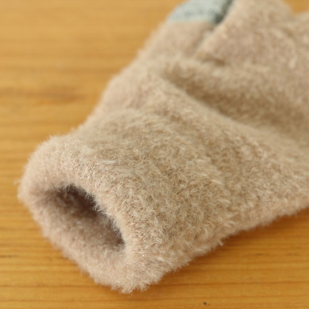 日本 TOMO - 大人可觸控短絨保暖手套-花貓-杏