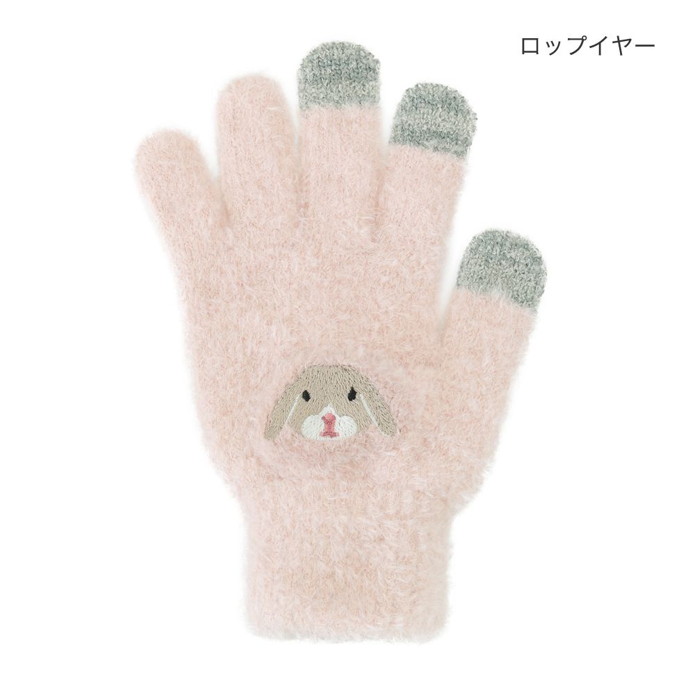 日本 TOMO - 大人可觸控短絨保暖手套-垂耳兔-粉紅