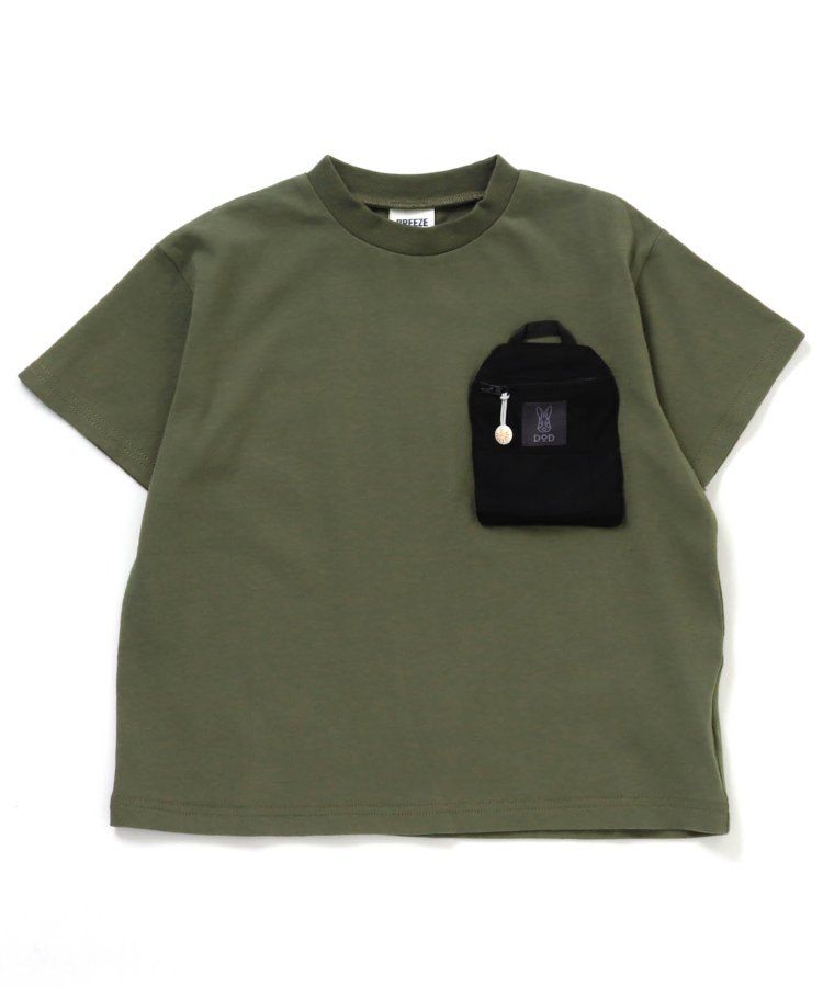 日本 BREEZE - 聯名款 夜光拉鍊大口袋短袖上衣-卡其