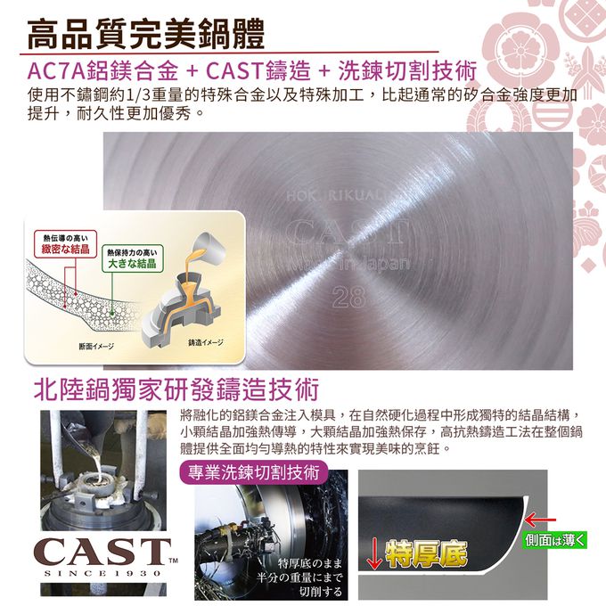 日本北陸 hokua - SenLenFan洗鍊粉絲版輕量不沾平底鍋28cm(含蓋)可用金屬鏟