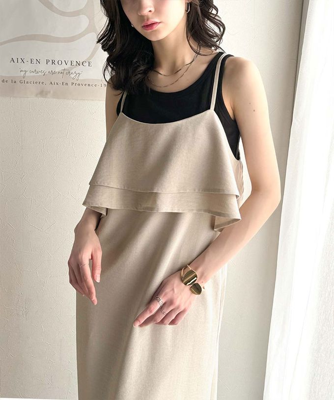 日本 Classical Elf - 雙層荷葉可愛感細肩帶洋裝-咖啡