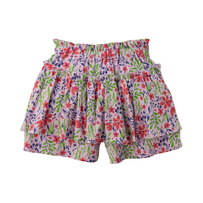 日本千趣會 - 碎花波浪純棉百摺褲裙-紫粉色系