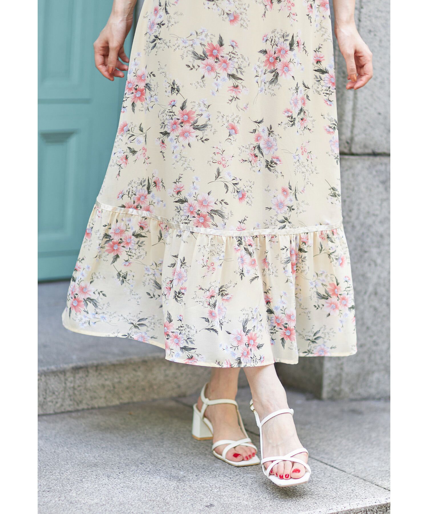 日本 tocco-closet - 精靈荷葉開袖雪紡洋裝-碎花-天使白