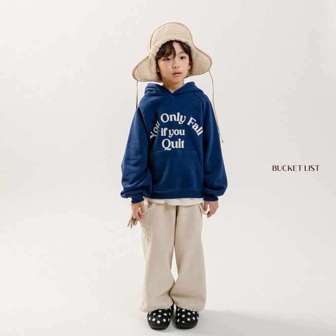 韓國 BUCKET LIST - (內磨毛)個性文字寬鬆連帽T-藍