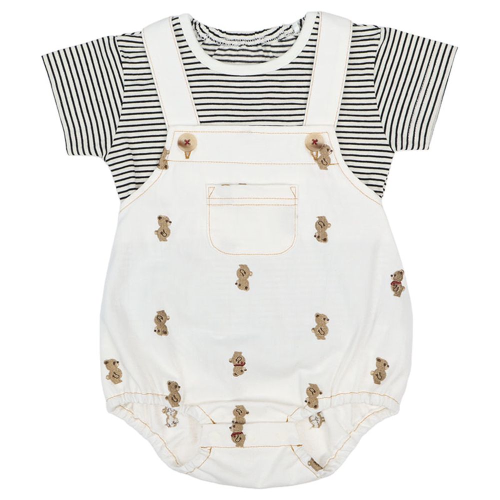 吊帶褲+短袖T恤組-白色