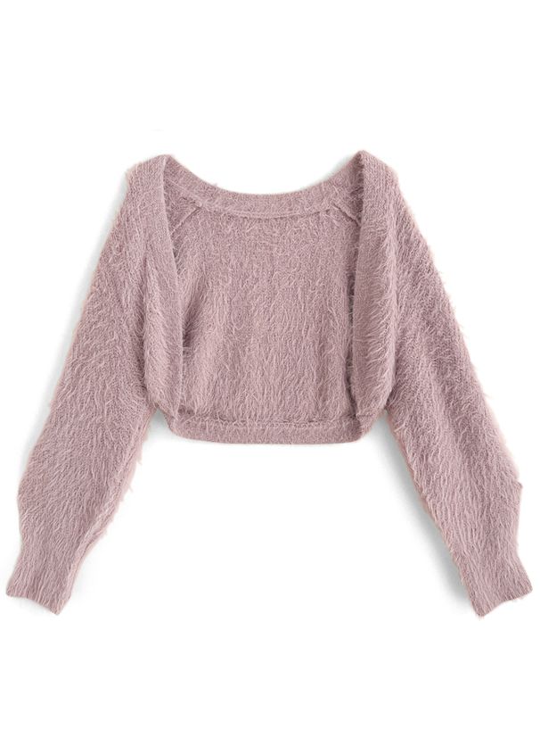 日本 GRL - 時尚毛絨綁帶背心x針織小外套兩件組-時尚黑 (F)