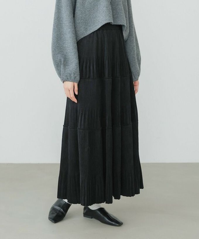 日本 Bab - 飄逸感絲滑絨面細摺長裙-深咖啡