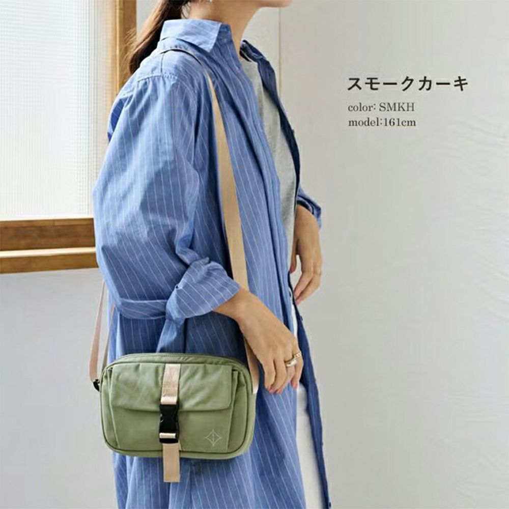 旅行系列 輕量防潑水皮夾功能側背包-煙燻綠