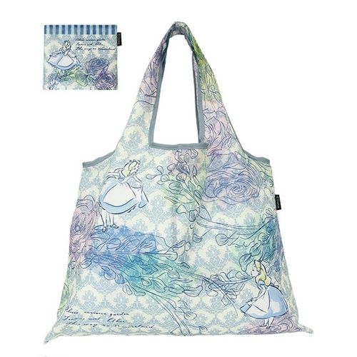 日本 PRAIRIE DOG - 2 WAY折疊印花購物袋-愛麗絲-古典灰藍