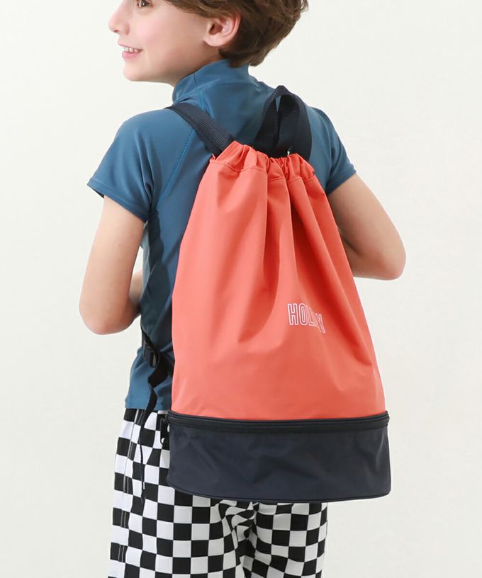 日本 devirock - 雙色設計防水分層便利游泳背包/水桶包-橘x深藍 (43.5x34x16.5cm)