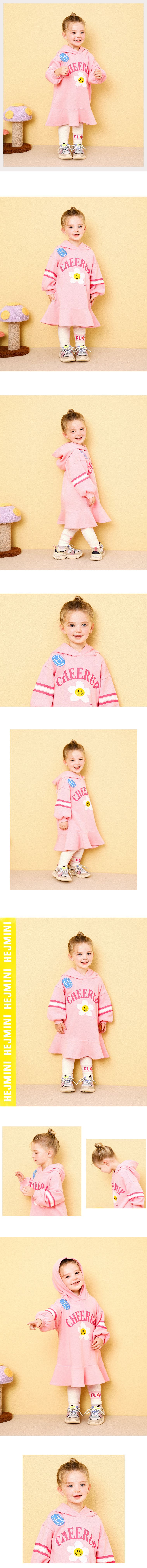 韓國 HEJMINI - (內刷毛)開心花朵泡泡袖連帽魚尾洋裝