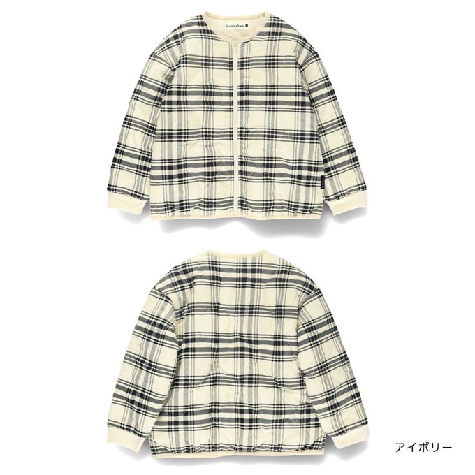 日本 BRANSHES - 簡約波浪絎縫無領休閒外套-格紋-灰白