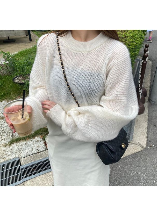 日本 GRL - 聯名款 圓領短版寬鬆針織上衣-米杏 (F)