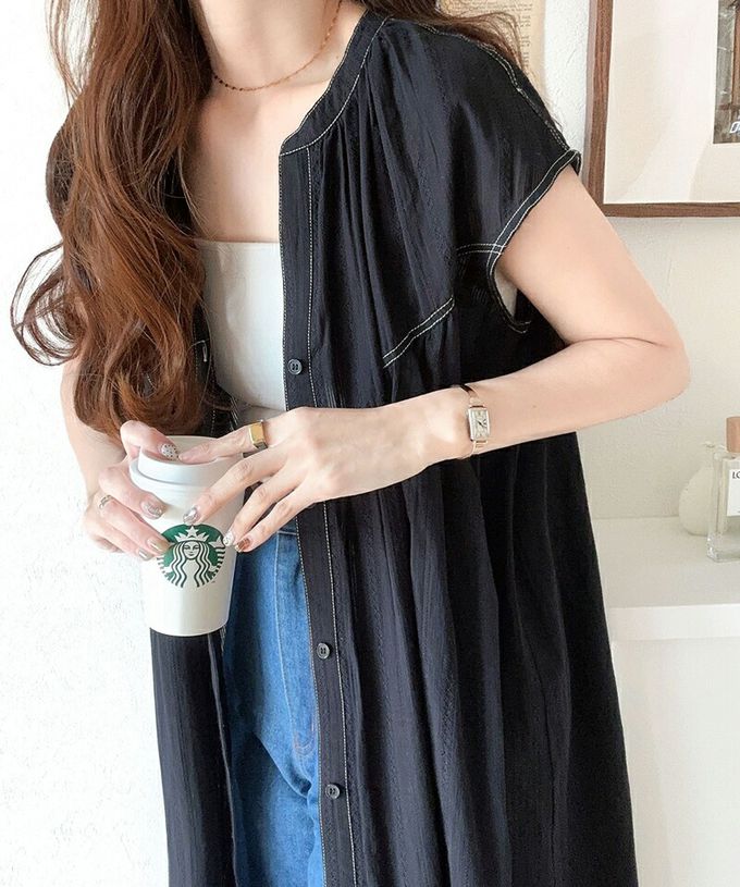 日本 Classical Elf - 法式優雅V領縫線開襟洋裝-卡其杏