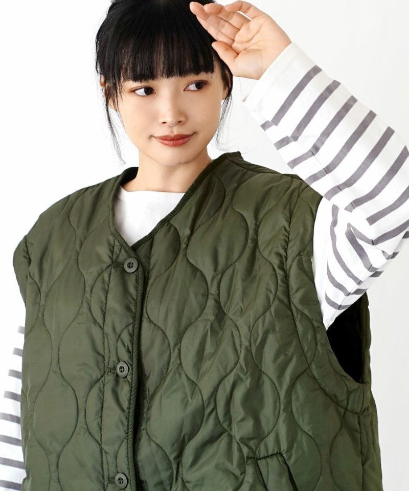 日本 zootie - 2WAY衍縫落肩鋪棉保暖外套/背心(袖可拆)-軍綠