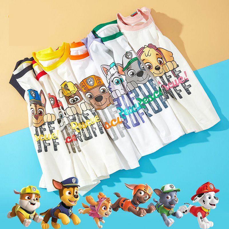 汪汪隊棉質圓領短袖上衣-卡通人物阿奇-深藍+白