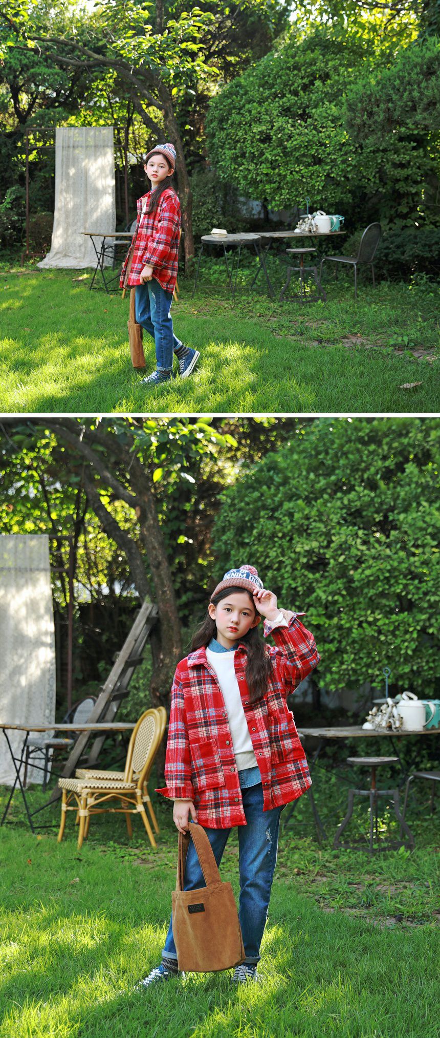 韓國 J KIDS - (內刷毛)長版紅格子襯衫/夾克