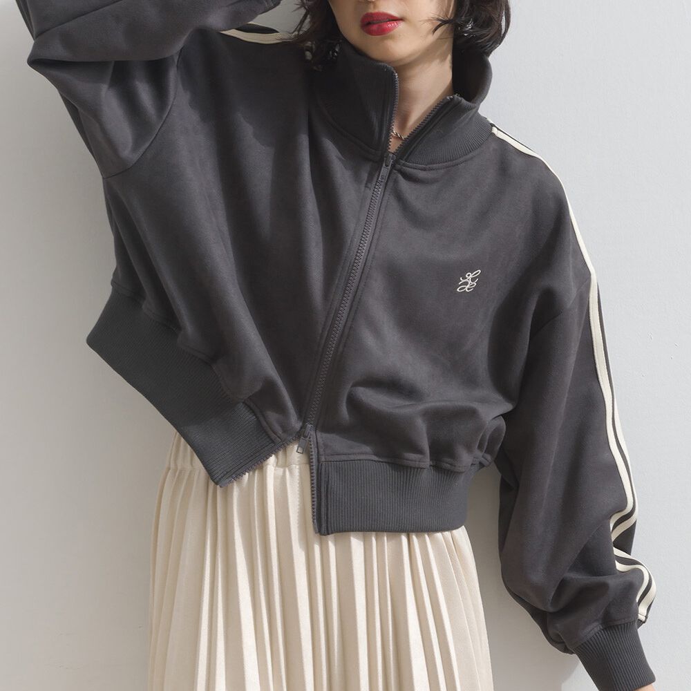 麂皮短絨休閒配色運動風夾克-炭灰