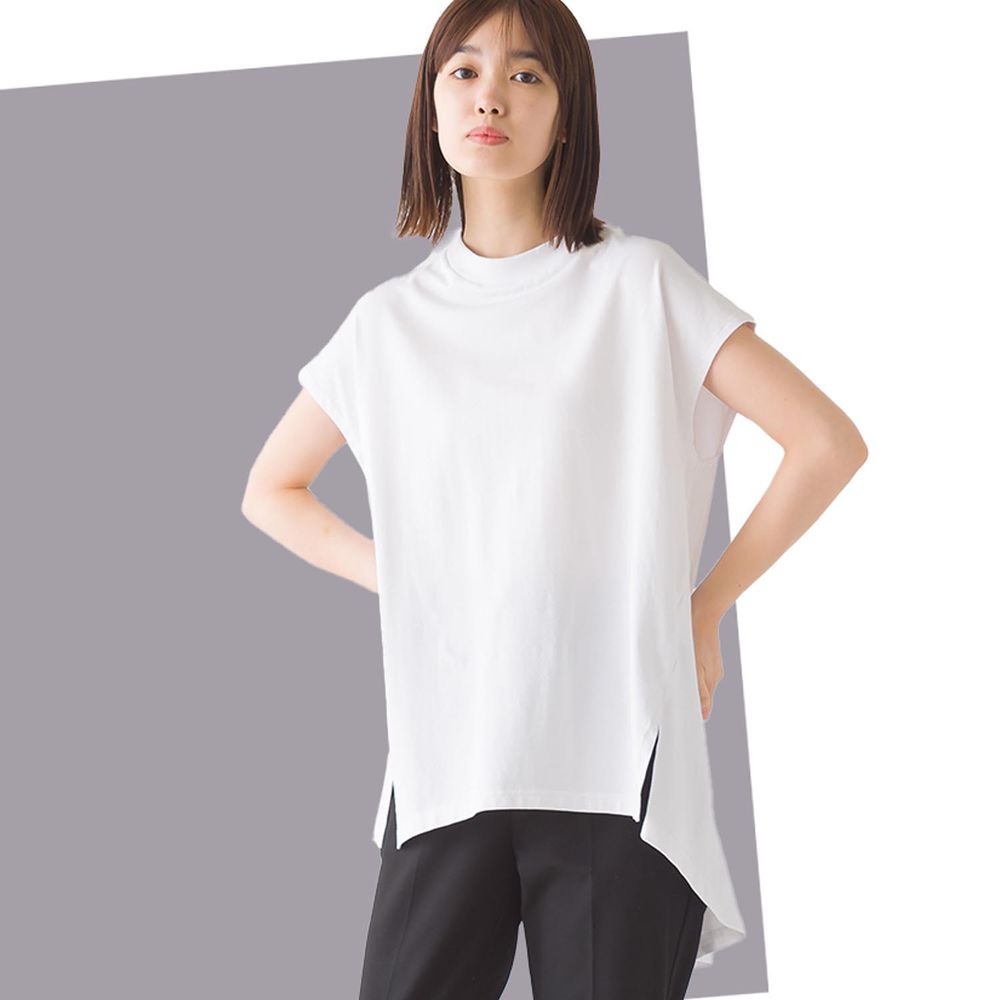 日本 OMNES - 舒適弧形後襬修飾短袖上衣-白
