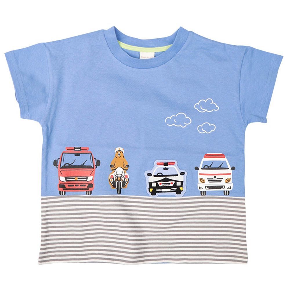 短袖T恤-拼接-藍色