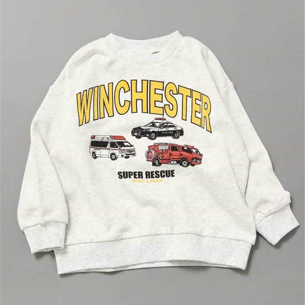 美式印花縮口長袖上衣-車車們-象牙白