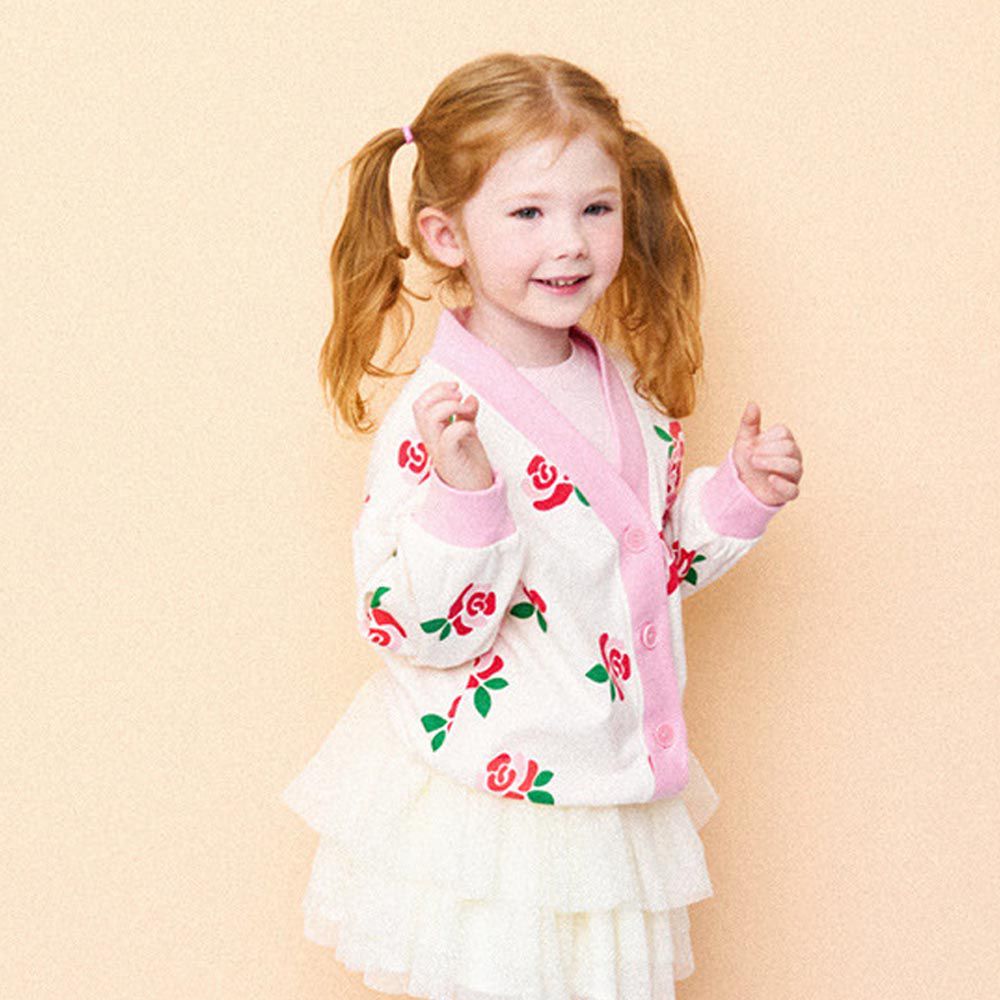 玫瑰花鈕扣開衫外套-象牙色