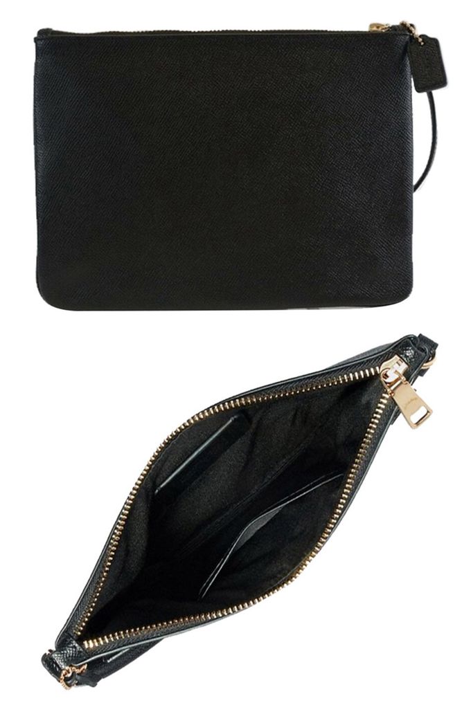 COACH - 素面防刮皮革大手拿包 (黑)