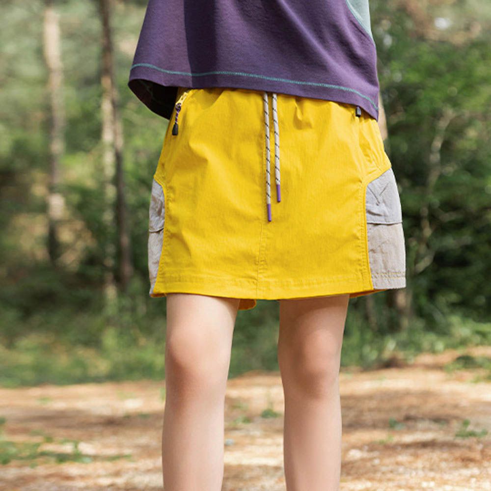 透氣吸濕速乾撞色工裝裙褲-黃色