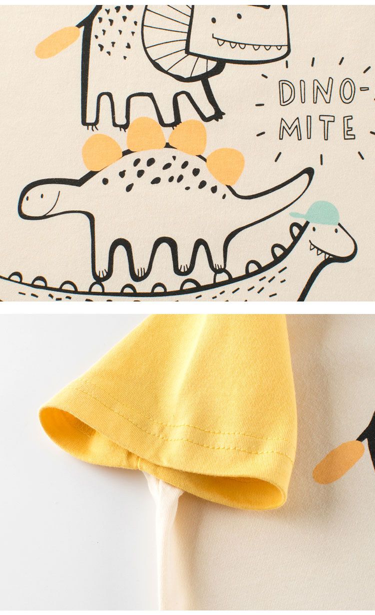 純棉短T-逗趣塗鴉恐龍-杏色